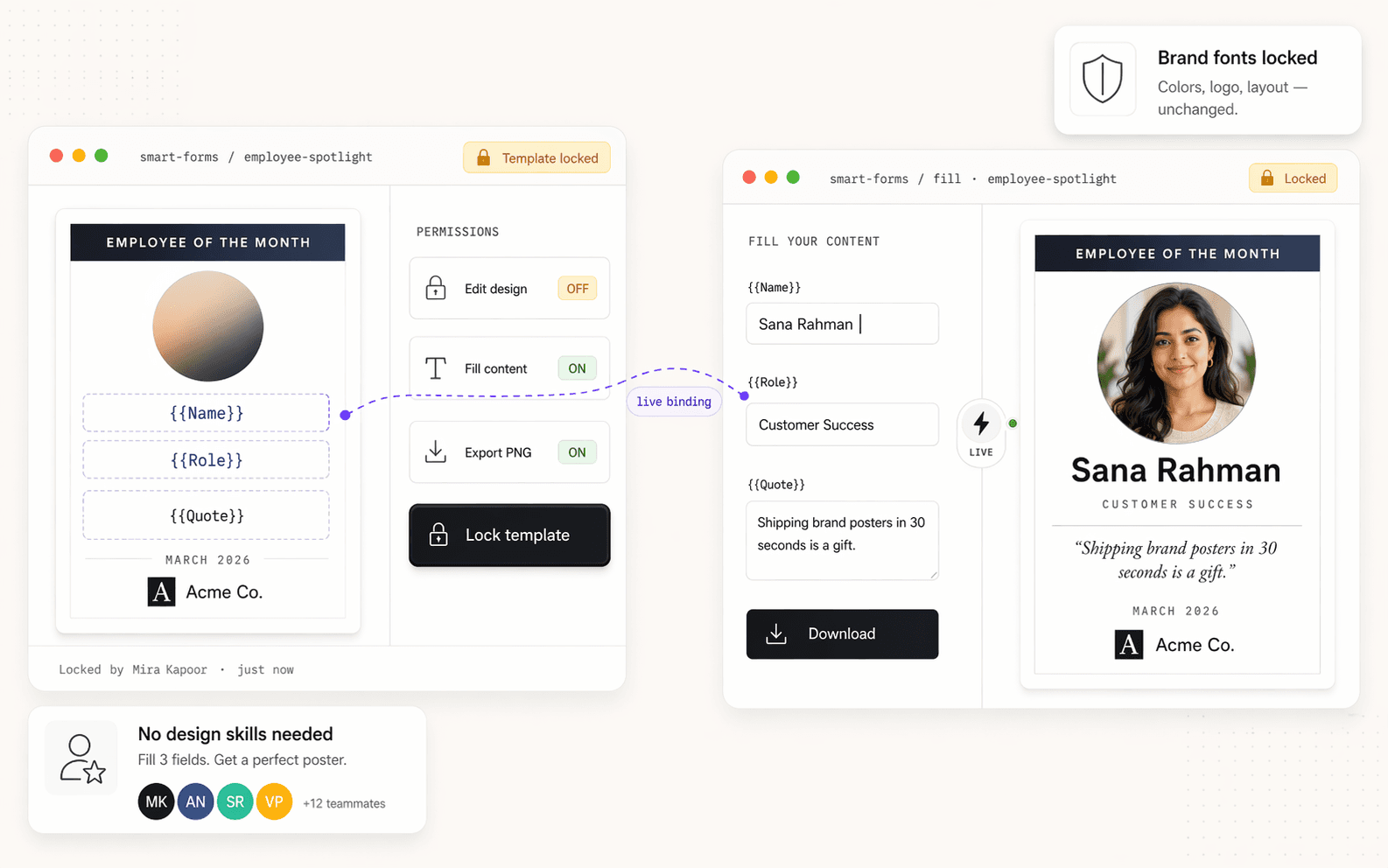 FotoFit Smart Forms — multi-step form with live personalised image preview